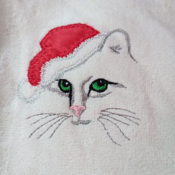 Vintage R.A. Briggs “Cat in Santa Hat” Bath & Hand Towel Set – Christmas Decor - Picture 2 of 11